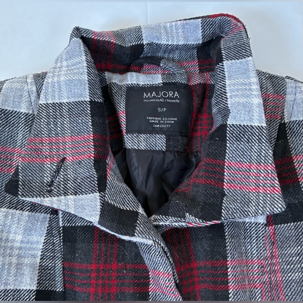 PLAID WOOL BLEND PEA COAT MAJORA - Picture 2 of 10